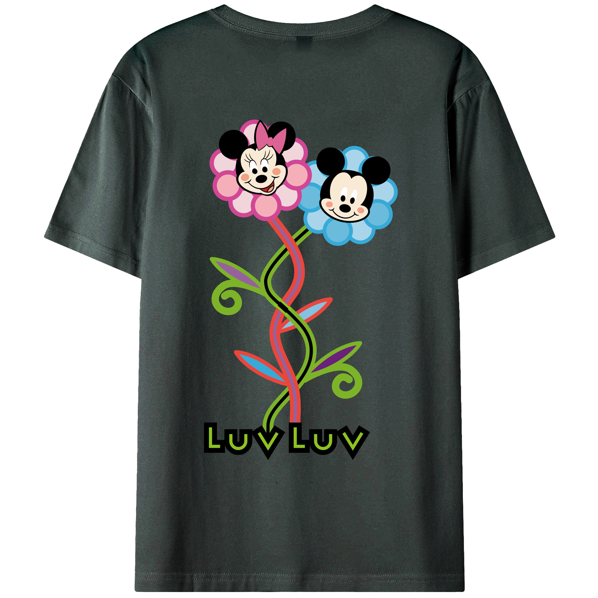 ミッキーマウス Mickey Mouse 綿100％ メンズ半袖Tシャツ（バックプリント） 通気性